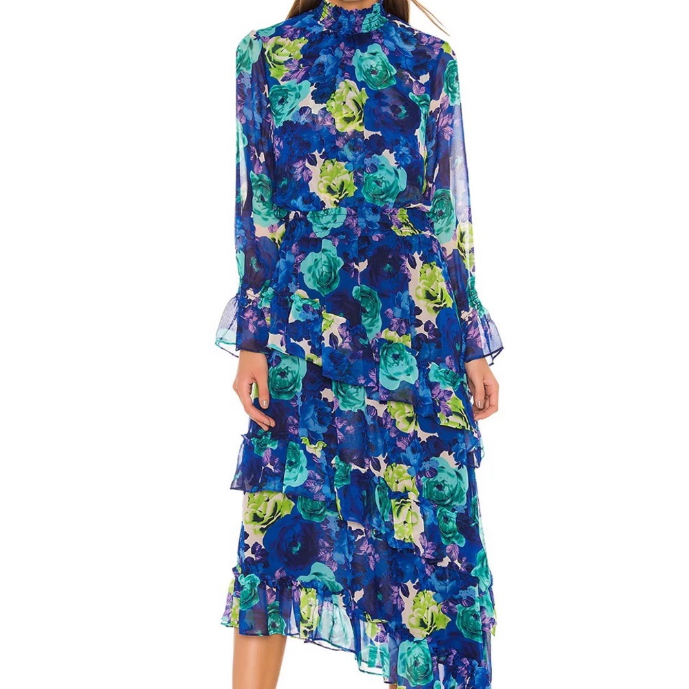MISA LOS ANGELES Rania Midi Dress in Sapphire Floral (M)
